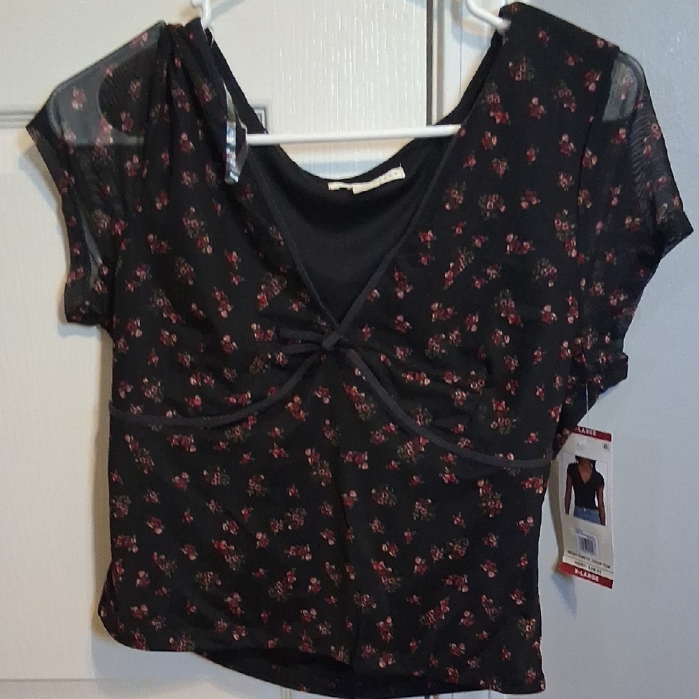 Aeropostale Black Floral Mesh Crop Top